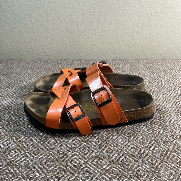 BIRKENSTOCK BIRKIS NEPAL SANDALS ORANGE Criss Cross Straps Sz 36 Casual Comfy - Picture 4 of 8